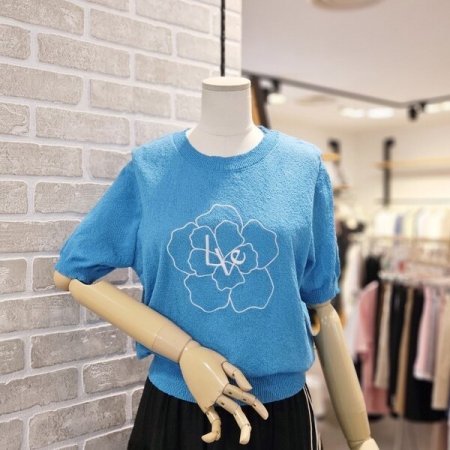 플라워 로고 자수 니트