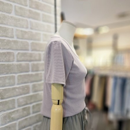 스퀘어넥 골지 티셔츠