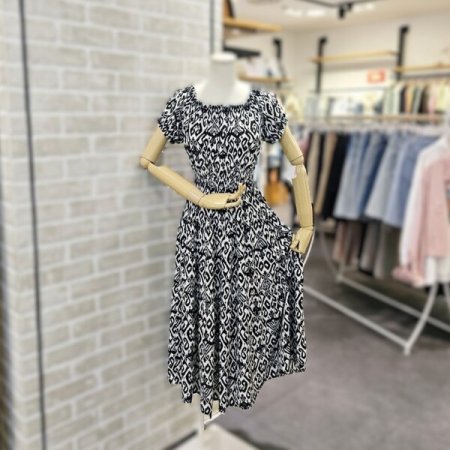 오픈 숄더 프린트 원피스