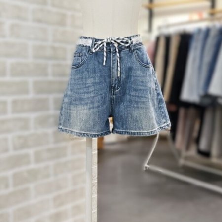 허리 레이스 데님 숏 팬츠