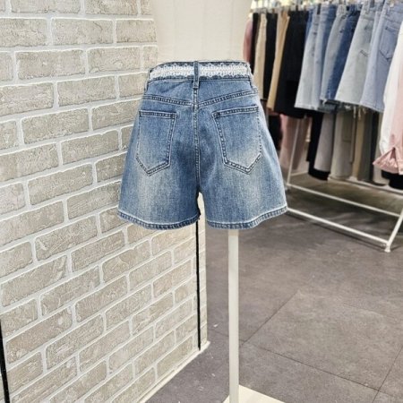 허리 레이스 데님 숏 팬츠