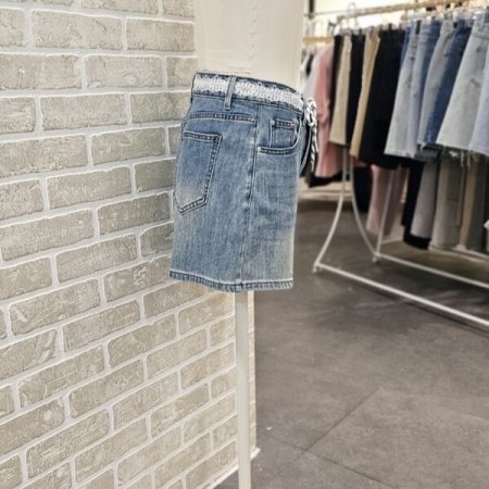 허리 레이스 데님 숏 팬츠