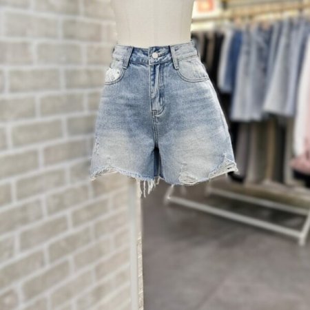 밑단 데끼 데님 숏 팬츠