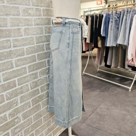 레이스 벨트 데님 스커트