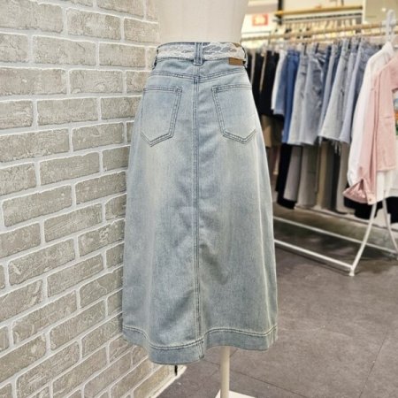 레이스 벨트 데님 스커트