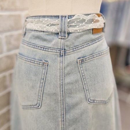 레이스 벨트 데님 스커트