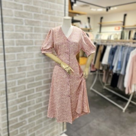 플라워 프린트 V넥 원피스