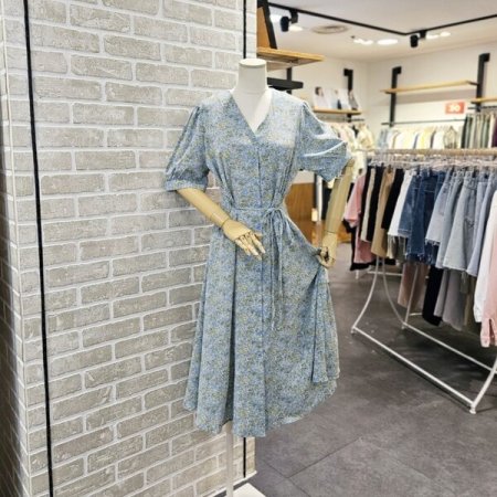 플라워 프린트 V넥 원피스