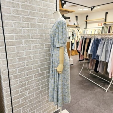 플라워 프린트 V넥 원피스