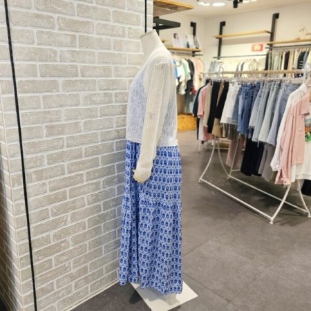 절개 끈 프린트 원피스