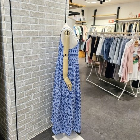 절개 끈 프린트 원피스