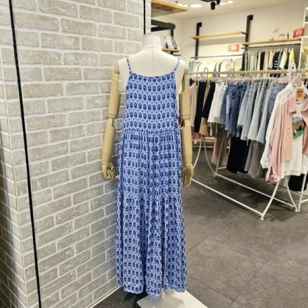 절개 끈 프린트 원피스