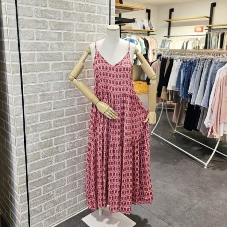 절개 끈 프린트 원피스