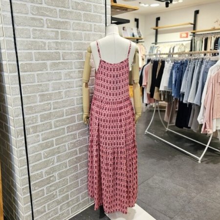 절개 끈 프린트 원피스