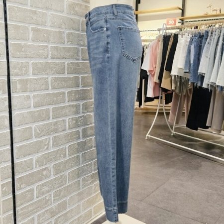 자수 9부 데님 팬츠