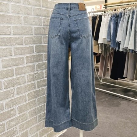 자수 9부 데님 팬츠