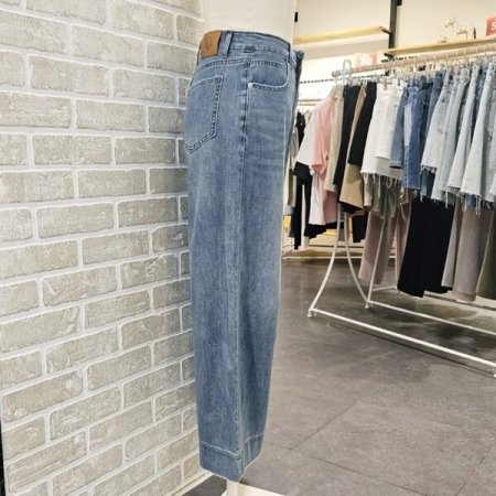 자수 9부 데님 팬츠