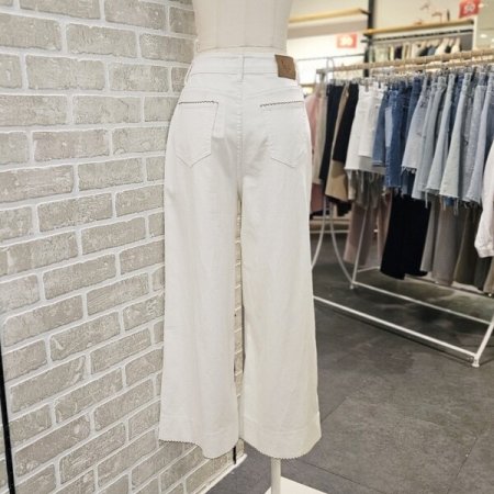 자수 9부 데님 팬츠