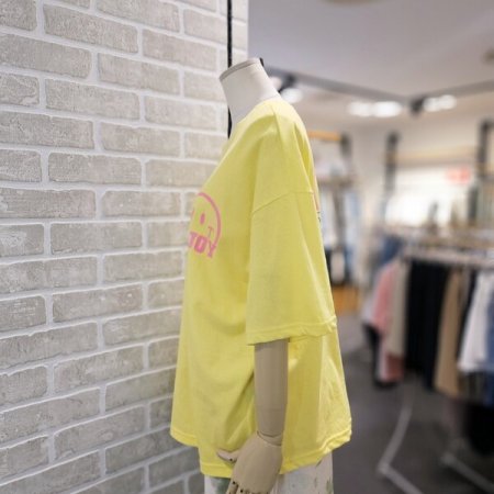 형광 스마일 프린트 티셔츠