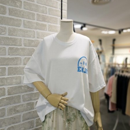 형광 스마일 프린트 티셔츠