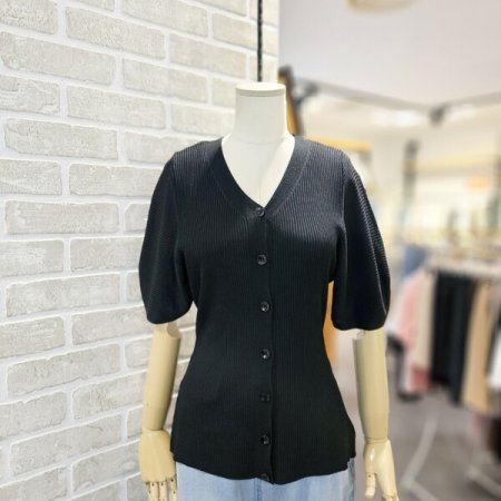 퍼프 소매 리브드 가디건