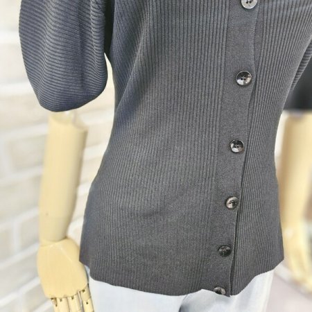 퍼프 소매 리브드 가디건