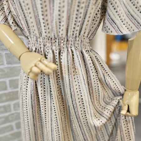 허리 스모킹 프린트 원피스