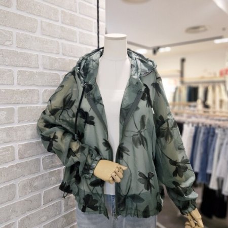 프린트 시스루 점퍼