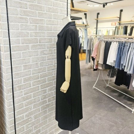 카라 주름 롱 원피스