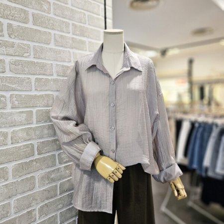 금속 장식 시스루 주름 남방