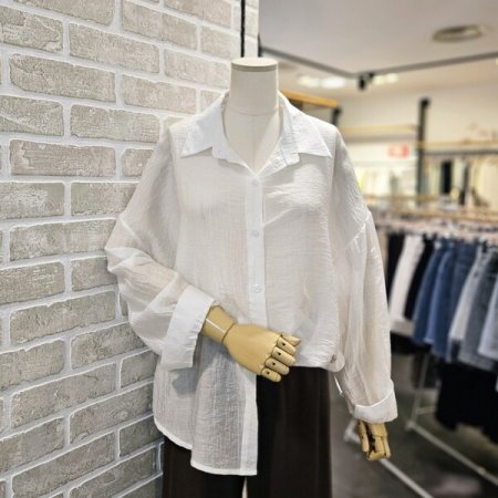 금속 장식 시스루 주름 남방