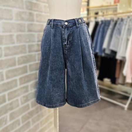 비조 장식 버뮤다 데님 팬츠