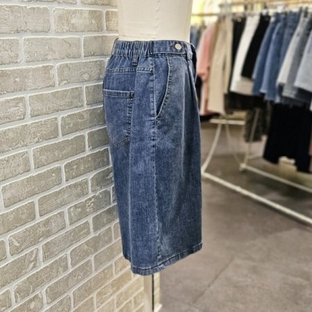 비조 장식 버뮤다 데님 팬츠