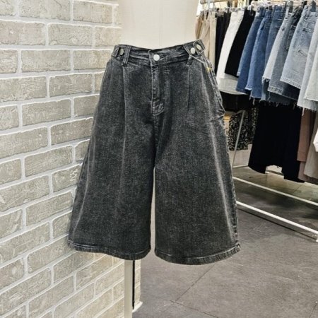 비조 장식 버뮤다 데님 팬츠