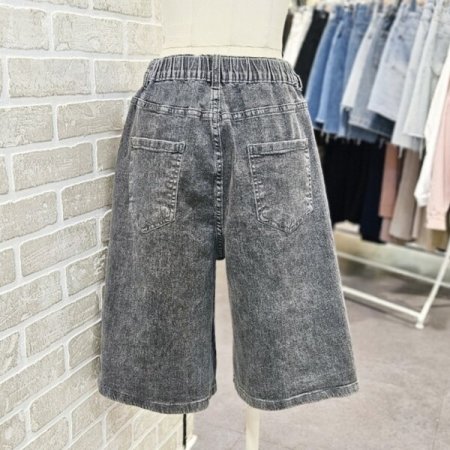 비조 장식 버뮤다 데님 팬츠