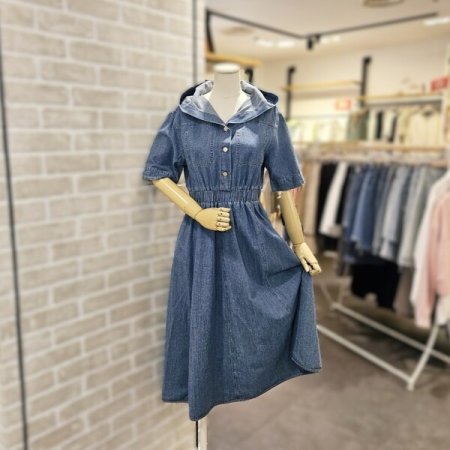 후드 데님 원피스