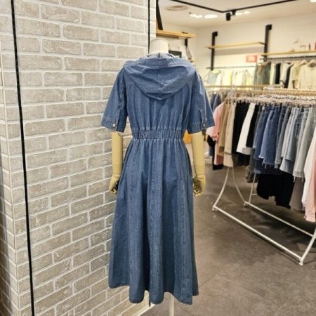 후드 데님 원피스