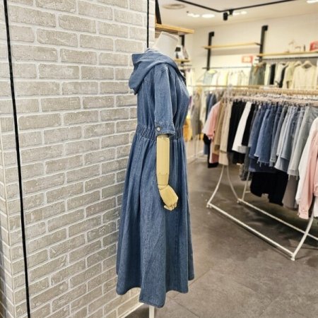 후드 데님 원피스
