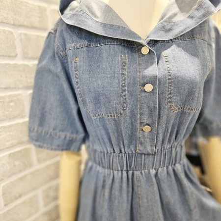 후드 데님 원피스