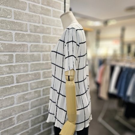 프린트 플리츠 블라우스