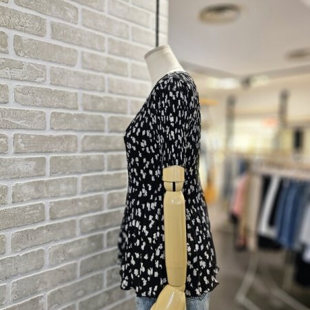 프린트 플리츠 블라우스