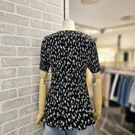 프린트 플리츠 블라우스