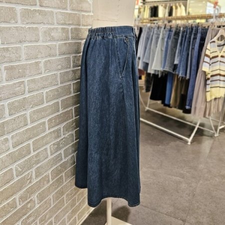 턱 장식 데님 스커트
