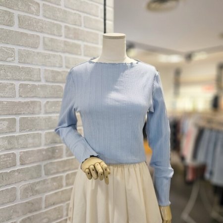 끝단 셔링 골지 티셔츠