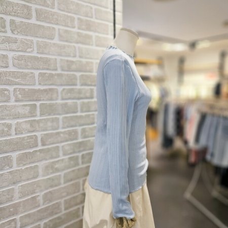 끝단 셔링 골지 티셔츠