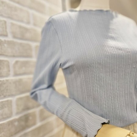 끝단 셔링 골지 티셔츠