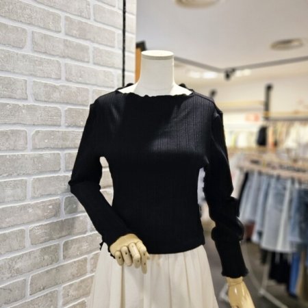 끝단 셔링 골지 티셔츠