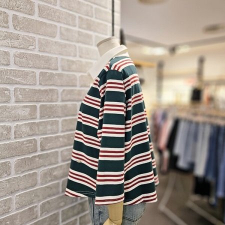 스트라이프 카라 7부 티셔츠