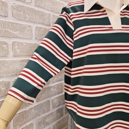 스트라이프 카라 7부 티셔츠