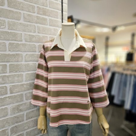 스트라이프 카라 7부 티셔츠